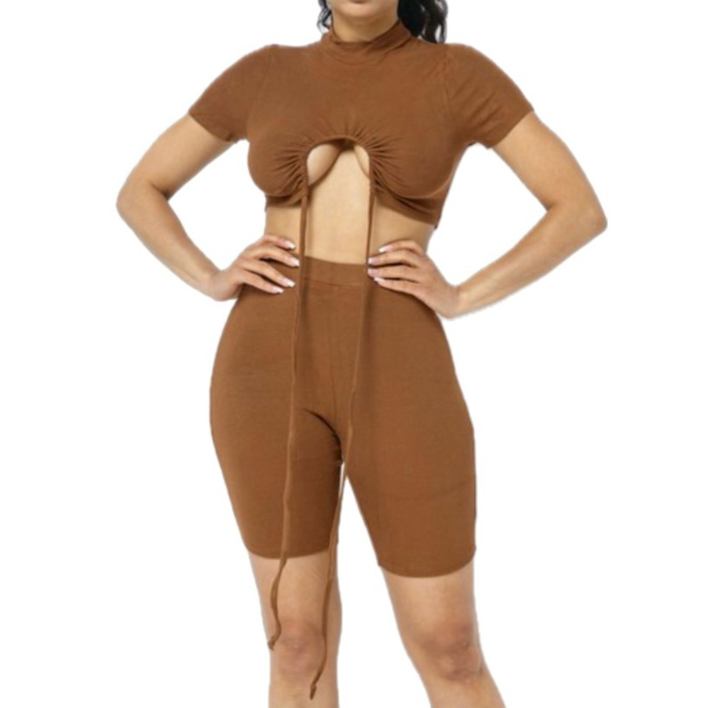“Cozy Cocoa” Brown Two Piece Matching Short Set - Available in S, M, & L
